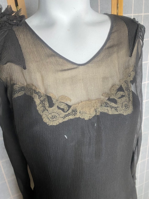 Vintage antique 1920’s sheer black silk flapper d… - image 3