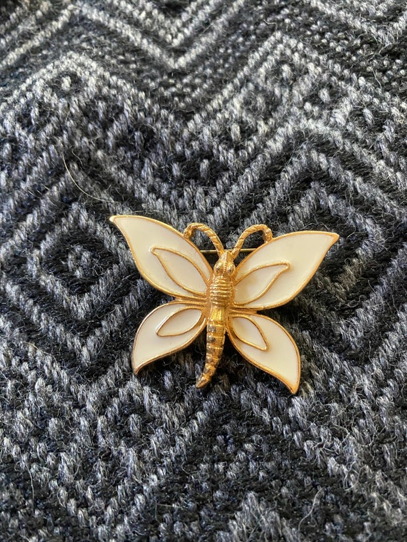 Vintage 1960’s gold and white butterfly brooch, Fl