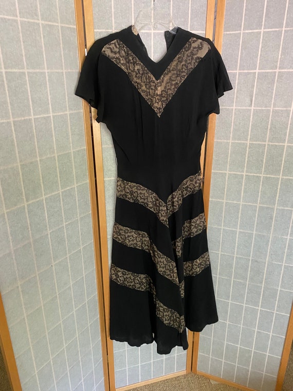 Vintage 1930's 1940's Black and Beige Lace and Cre