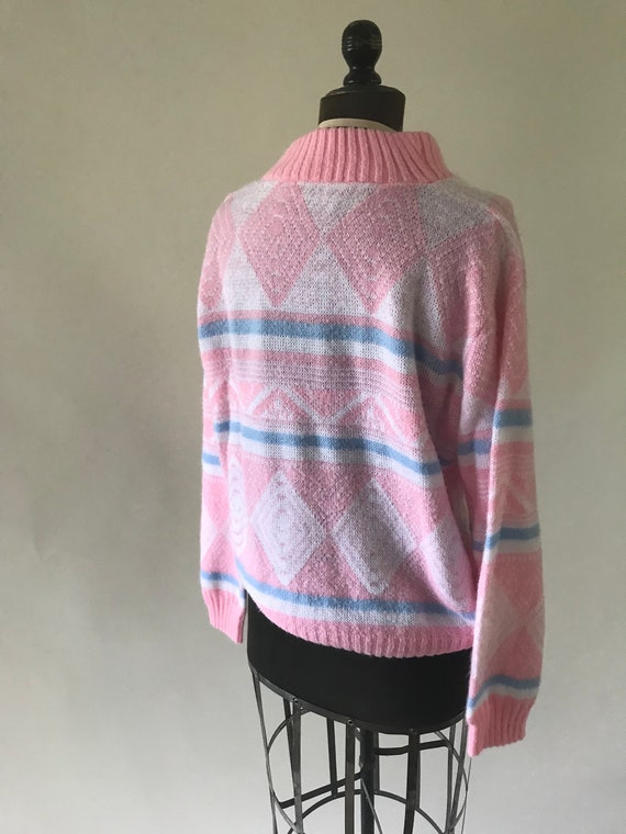 Vintage 1980s early 1990s pink white and blue swe… - image 4