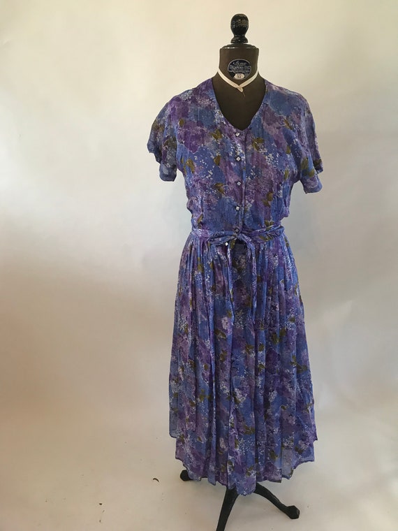 Vintage 1950s purple and blue Lilac dress with sli