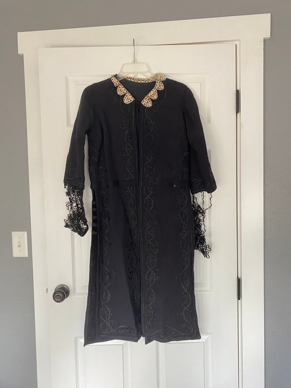 Vintage antique 1900’s black embroidered coat, si… - image 1