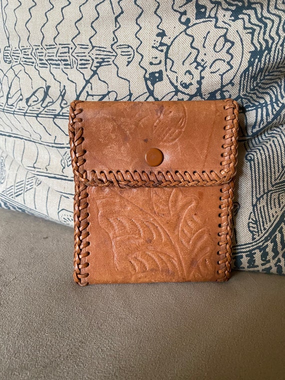 Vintage 1980’s light brown tooled leather wallet - image 1