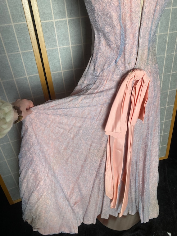 Vintage 1940’s blue lace and pink taffeta dress g… - image 5