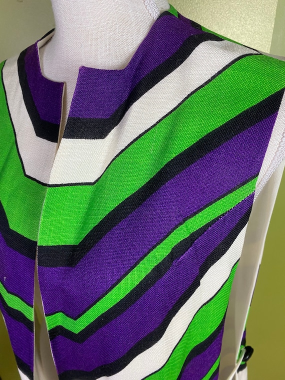 Vintage 1960’s green, purple and white stripe ope… - image 2