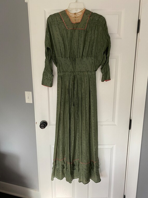 Antique 1900’s green floral silk day dress with p… - image 7