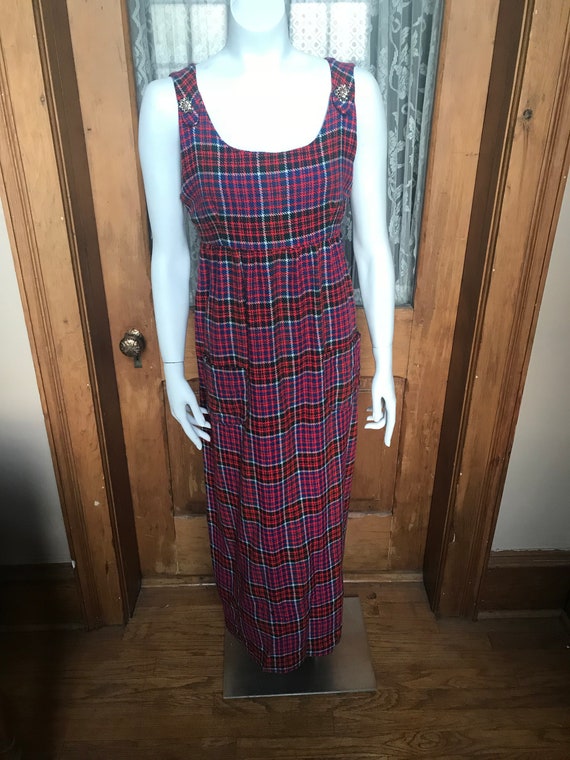 Vintage 1970's Red Plaid Wool Dress size large - image 2