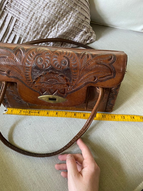 Vintage 1970's Tooled Leather Handbag - image 4