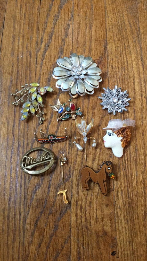 Vintage Lot of Pins and Brooches (Flowers, Cameo,… - image 1
