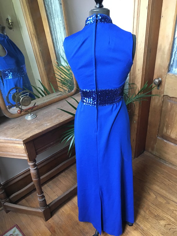 Vintage 1960's Royal Blue Sequin Maxi Dress, size… - image 5