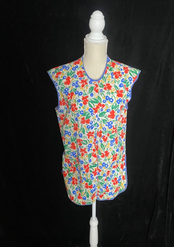 Vintage 1960’s primary color floral chore vest, c… - image 2