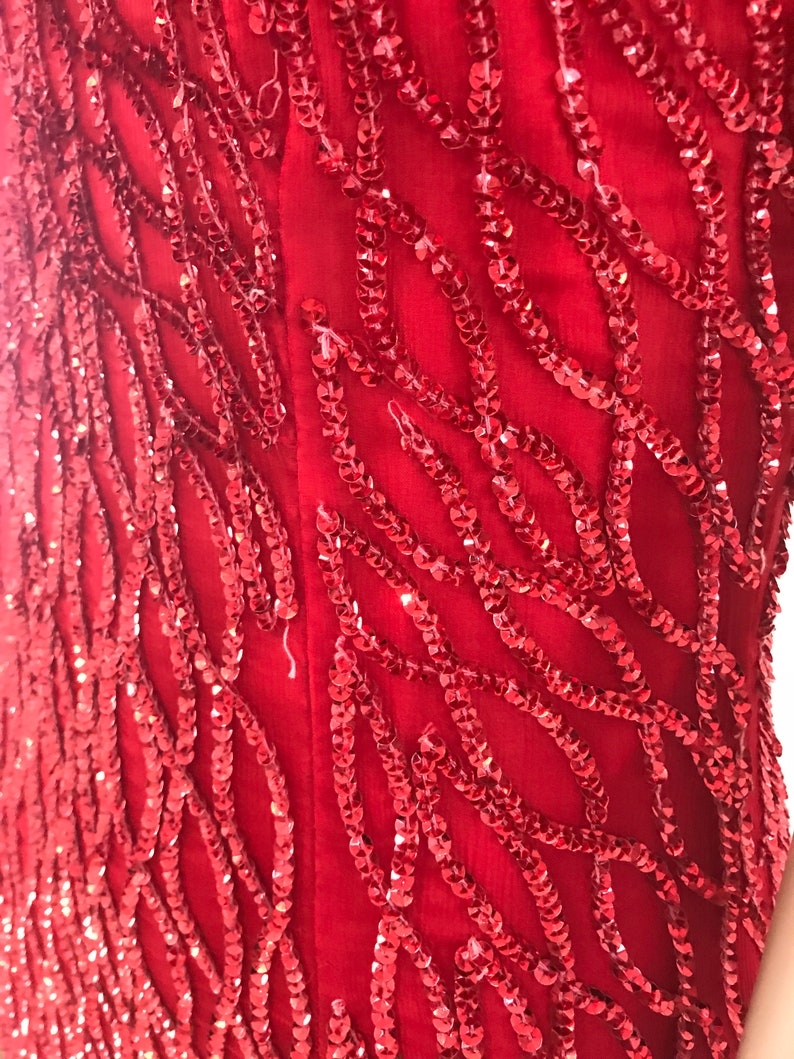 Vintage 1980s Full length red silk sequin dress image 7