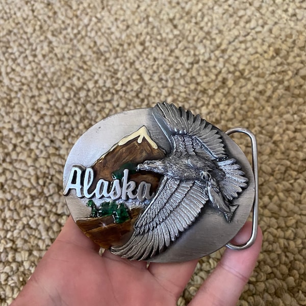 Vintage 1990 silver pewter alaska Siskiyou belt buckle