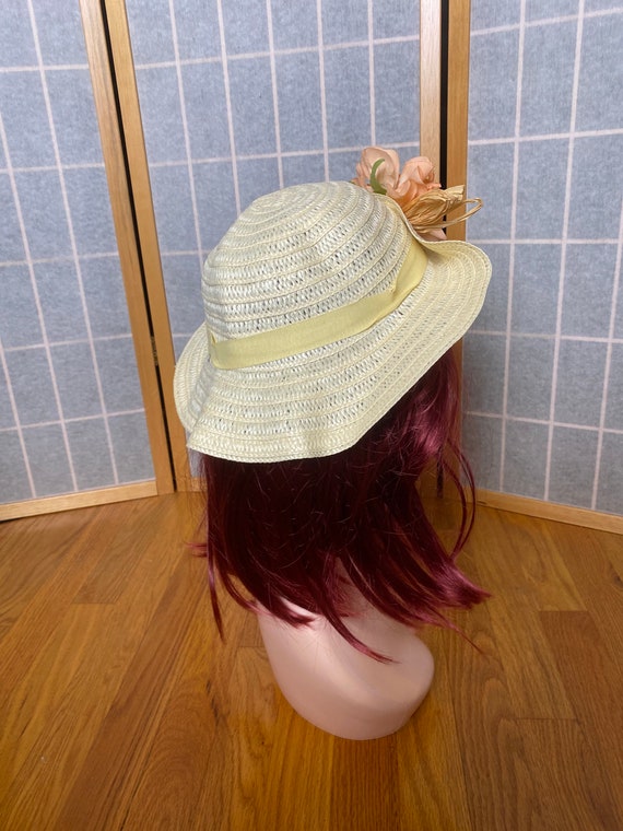 Vintage 1940’s cream yellow straw sun hat with ye… - image 4