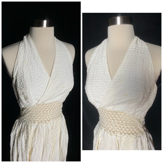 Vintage 1960’s white textured halter sun dress, s… - image 2