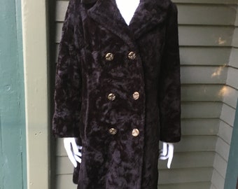 Vintage 1970's Double-Breasted Brown Faux Fur Coat