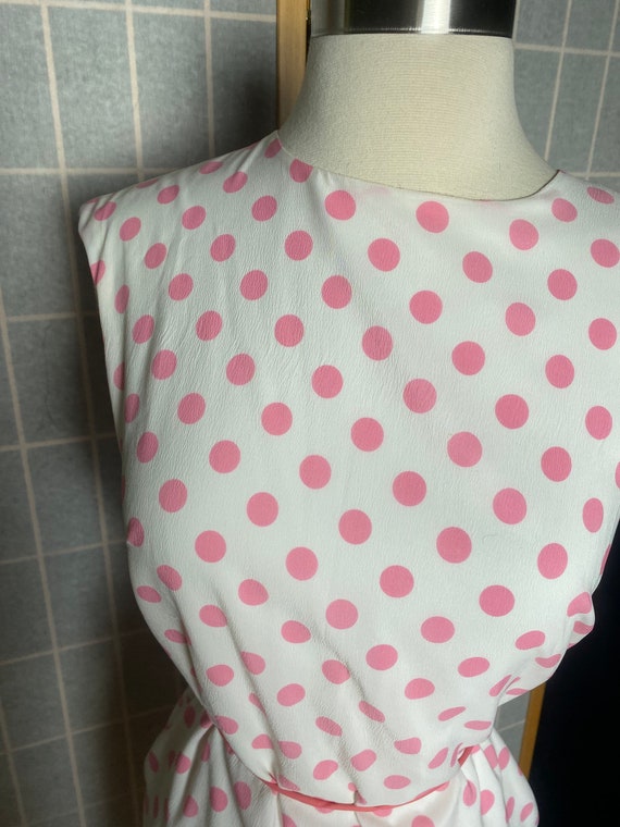 Vintage 1960’s white dress with pink polka dots, … - image 2