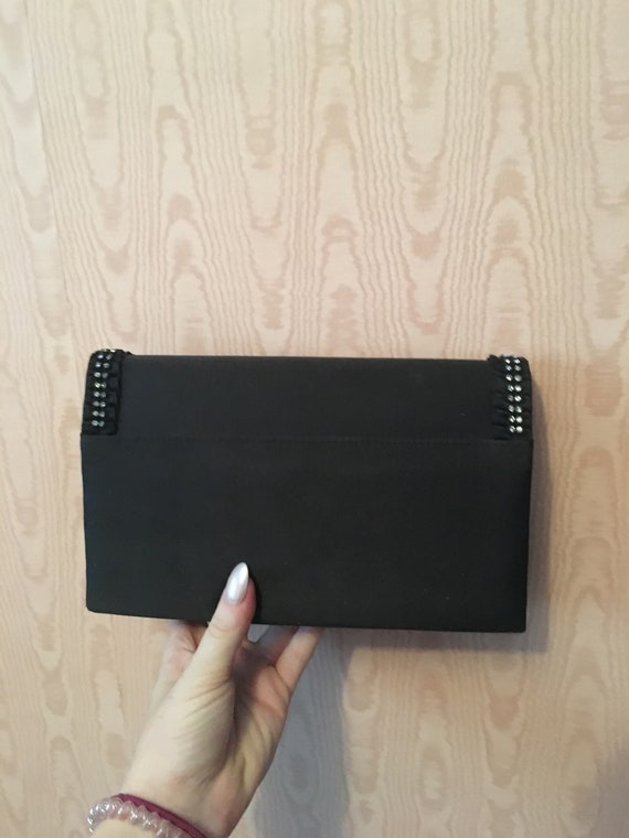 Vintage Black Clutch with Rhinestones and Ruffles! - image 3