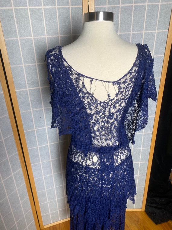 Vintage antique 1930’s blue lace dress, size xs - image 10