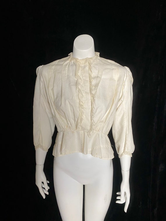 Vintage antique 1910s cream blouse with square pa… - image 1