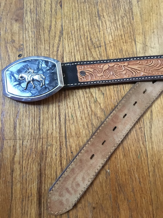 tooled leather belt buckle