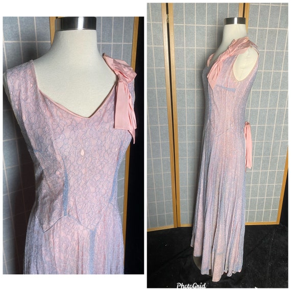 Vintage 1940’s blue lace and pink taffeta dress g… - image 2
