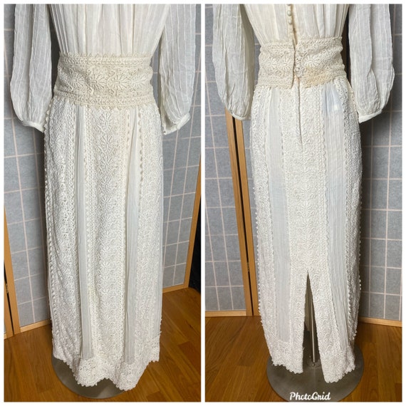 Vintage 1970’s white gauzy peasant maxi dress wit… - image 6