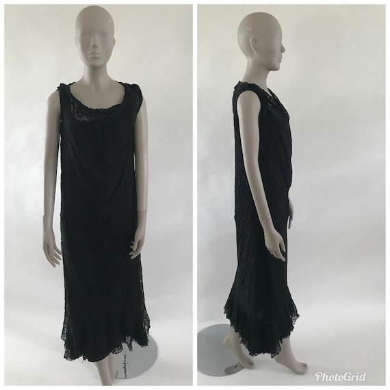 Vintage Late 1920s Early 1930s Black Lace Dress wi