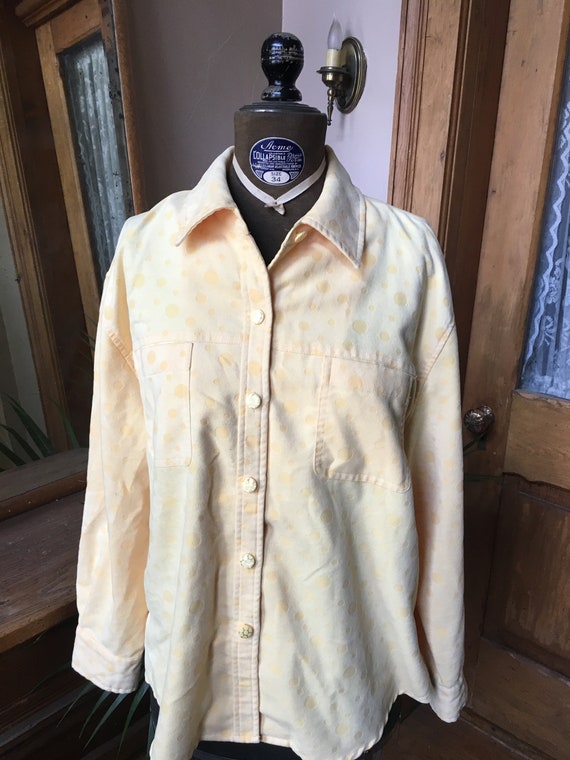 Vintage 1980's Soft Yellow Polka Dot Blouse, size… - image 2