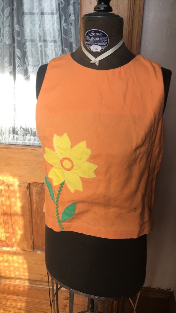 Vintage 1960's Orange Sleeveless Top with Yellow F