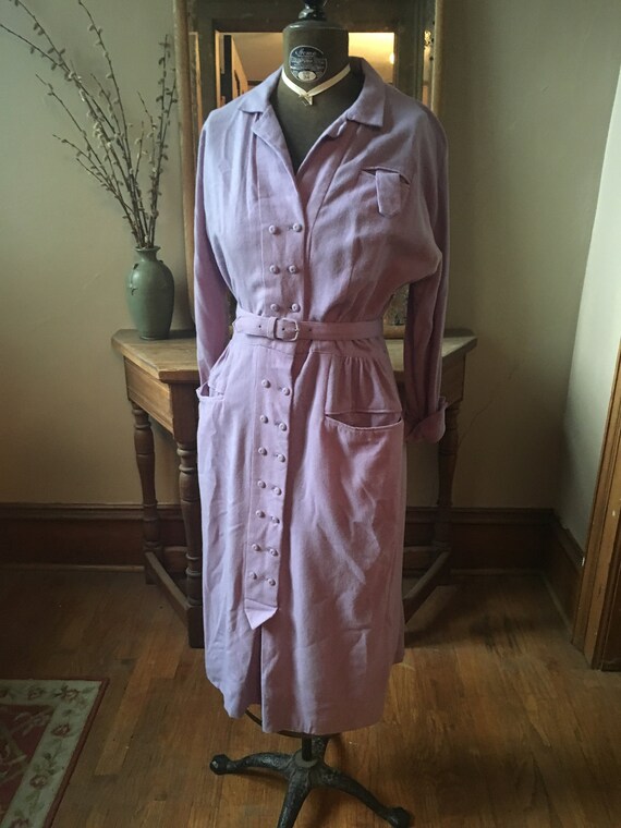 Vintage Lavender Purple Wool 1940's Dress