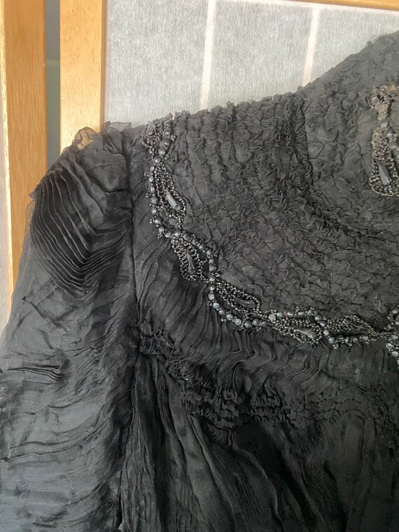 Antique 1890’s black rouched silk beaded blouse - image 6