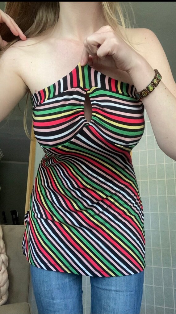 Vintage Y2K strapless tube top in colorful stripe… - image 4