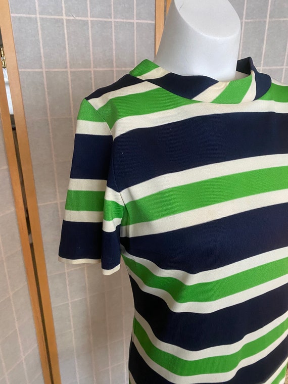 Vintage 1960’s green and blue striped shirt dress… - image 2