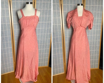 Vintage 1930’s shiny pink formal gown with matching bolero, size small