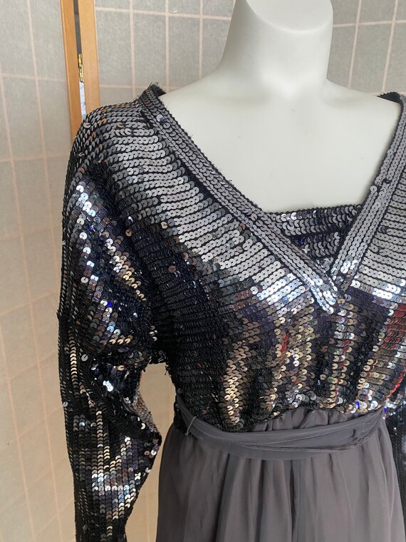 Vintage 1960’s silver sequin and gray sheer chiff… - image 3