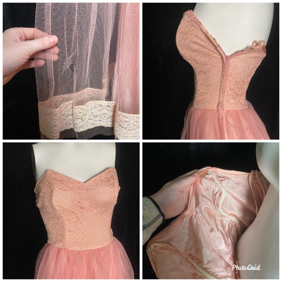 Vintage 1950's Pink Tulle and Lace Strapless Part… - image 3