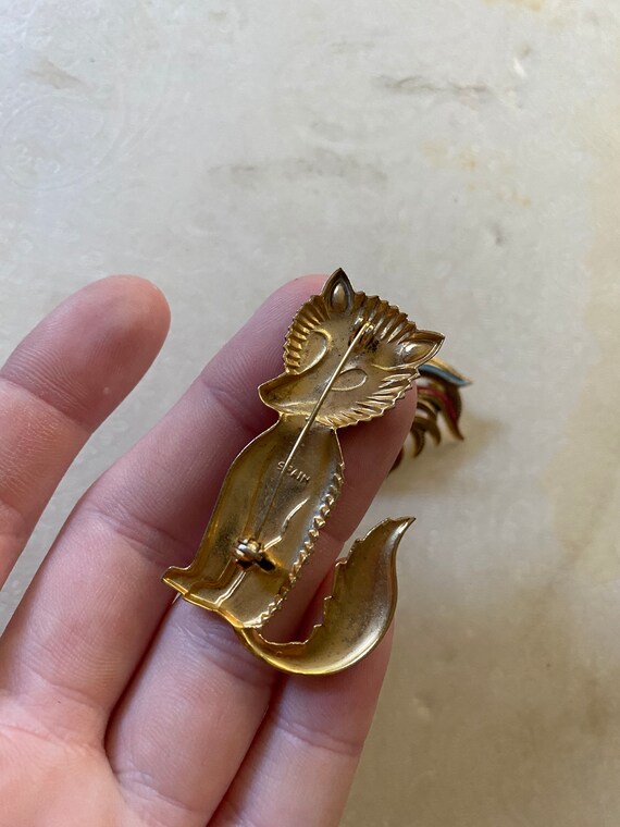 Vintage 1950’s Colorful Fox and Rooster Gold Pins… - image 3