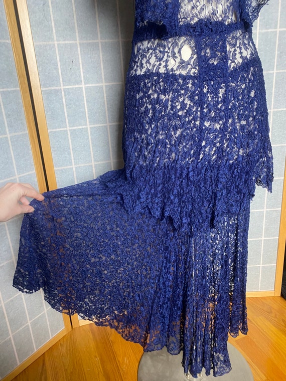 Vintage antique 1930’s blue lace dress, size xs - image 3