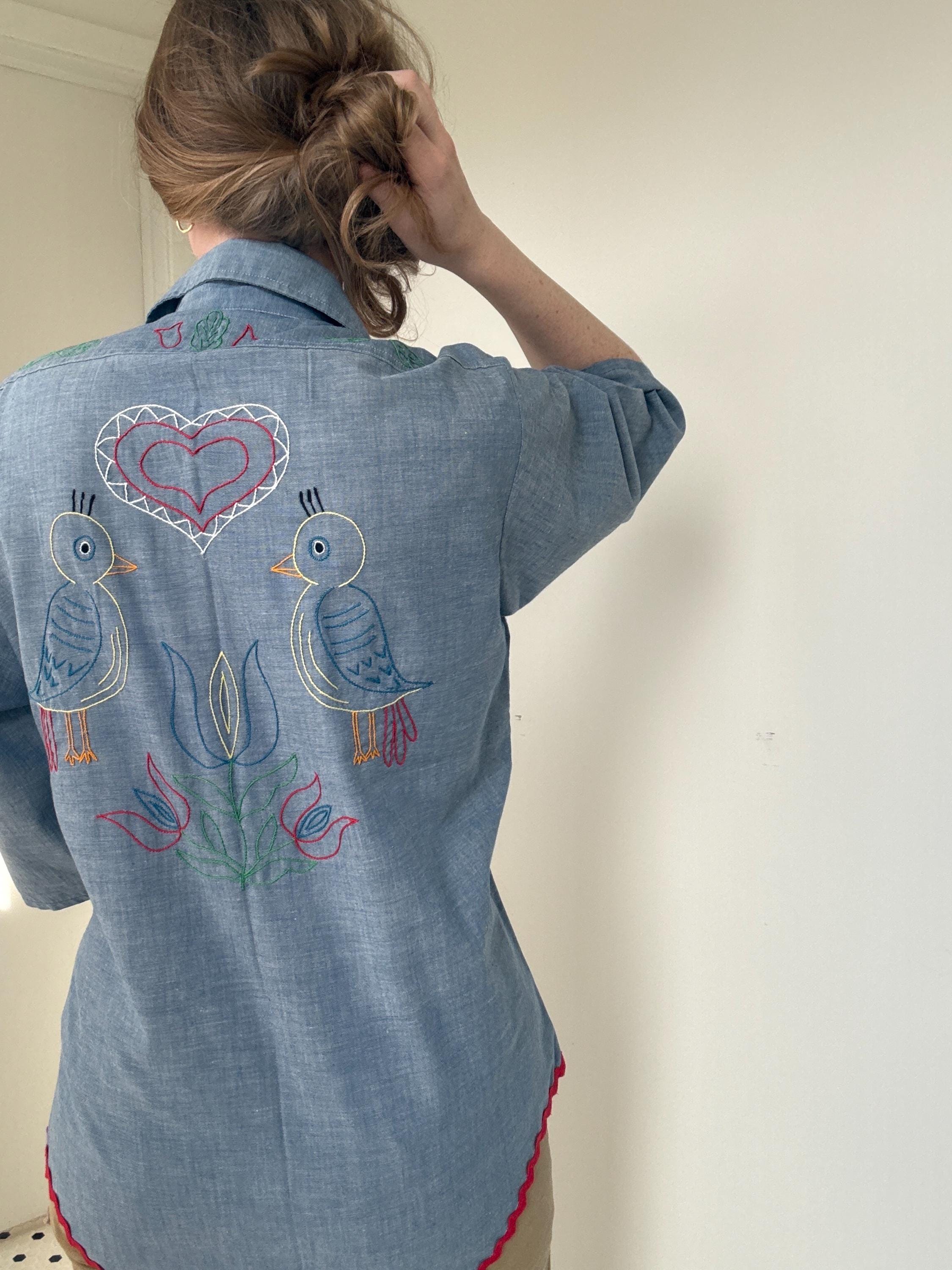 Vintage 70s Embroidered Shirt - Etsy