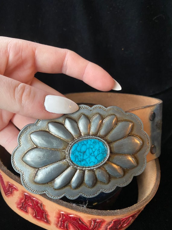 Vintage 1980's Painted Wanda Tooled Leather Belt … - image 2