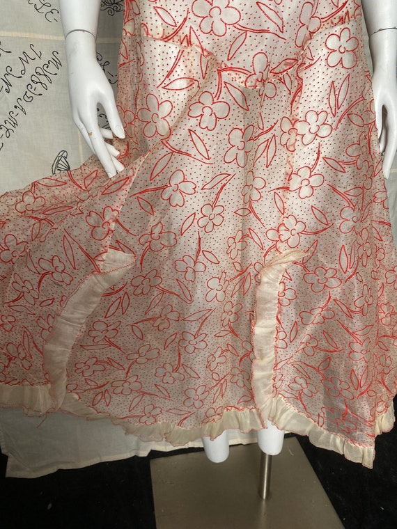 vintage 1930s lace dress cobalt blue sheer floral Deco overdress OSFM