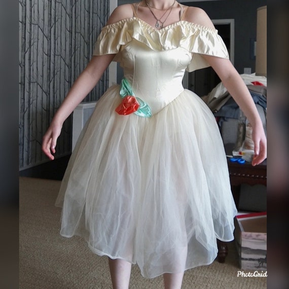 Vintage 1980's Cream Satin Leotard And Tutu, Size
