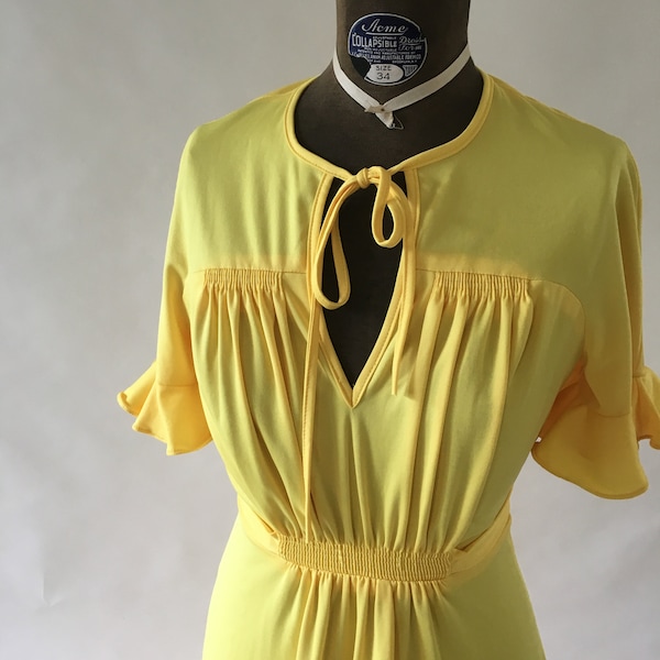 Vintage 1970er Zitronengelbes Polyester Kleid Größe medium disco von Jody T of California