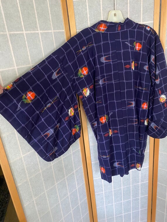 Vintage Navy Blue and Colorful Kimono Style Jacket - image 7