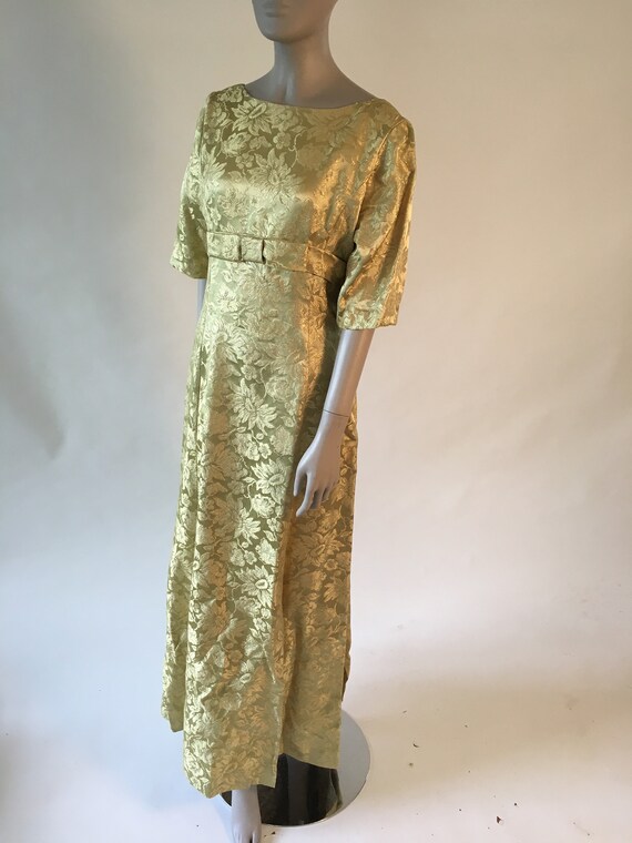 Vintage 1960's Gold Floral Brocade Formal Gown, D… - image 3