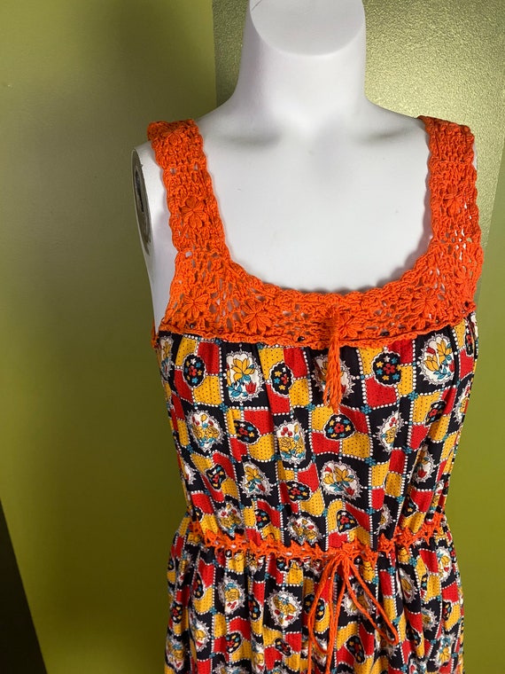 Vintage 1970’s floral summer dress with orange cr… - image 2