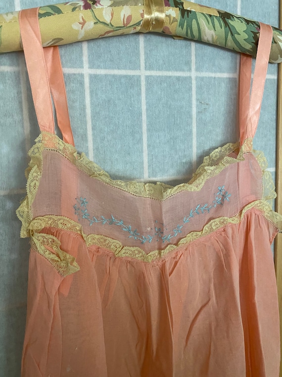 Vintage 1920’s peach pink semi sheer cotton linge… - image 2