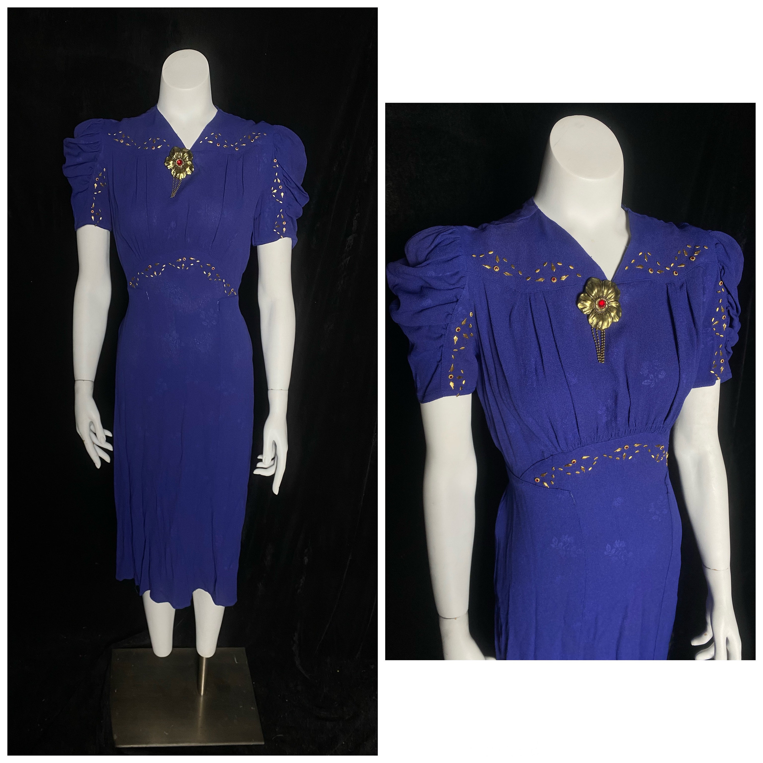 Robe Vintage Scorpion Bleu-violet - Taille 40 - Style Chemisier, Longueur Genou - Très Bon état