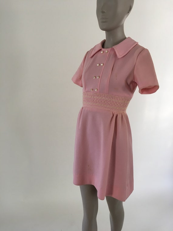Vintage 1970's Pink Polyester Girl's Peasant Mini… - image 1